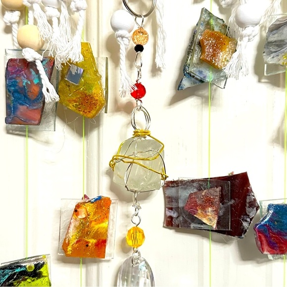 OOAK Assemblage Art Sculpture Hanging Decor Resin Handmade Mosaic Indoor/Outdoor - Picture 6 of 16